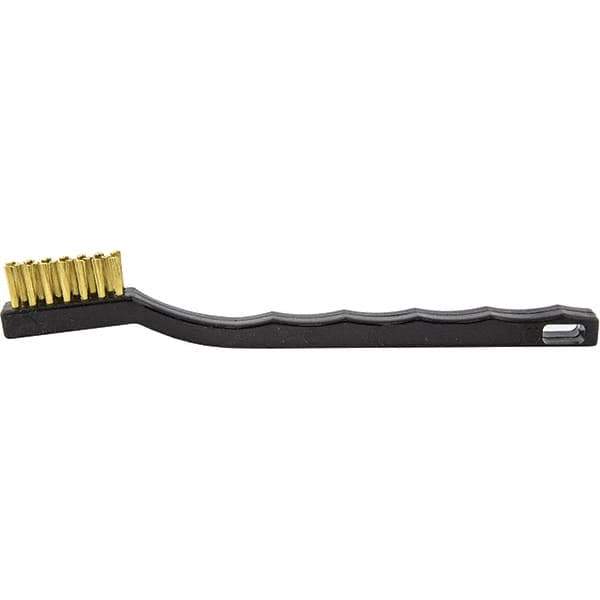 Brush Research Mfg. - 2 Rows x 7 Columns Brass Scratch Brush - 1/2" Brush Length, 7-1/4" OAL, 1/2 Trim Length, Wood Curved Back Handle - First Tool & Supply