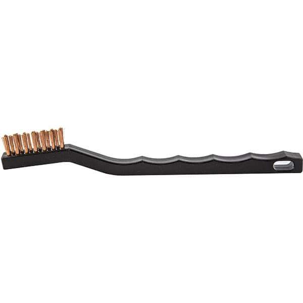 Brush Research Mfg. - 2 Rows x 7 Columns Bronze Scratch Brush - 1/2" Brush Length, 7-1/4" OAL, 1/2 Trim Length, Plastic Curved Back Handle - First Tool & Supply