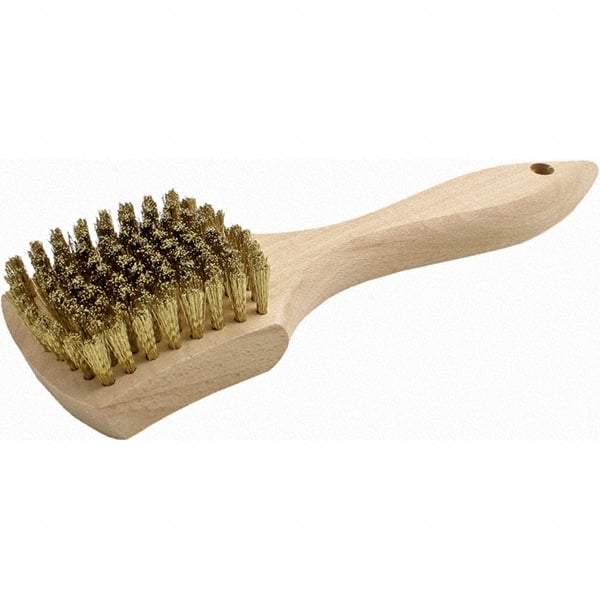 Brush Research Mfg. - 9 Rows x 10 Columns Brass Scratch Brush - 3" Brush Length, 8.87" OAL, 5/8 Trim Length, Wood Straight Back Handle - First Tool & Supply