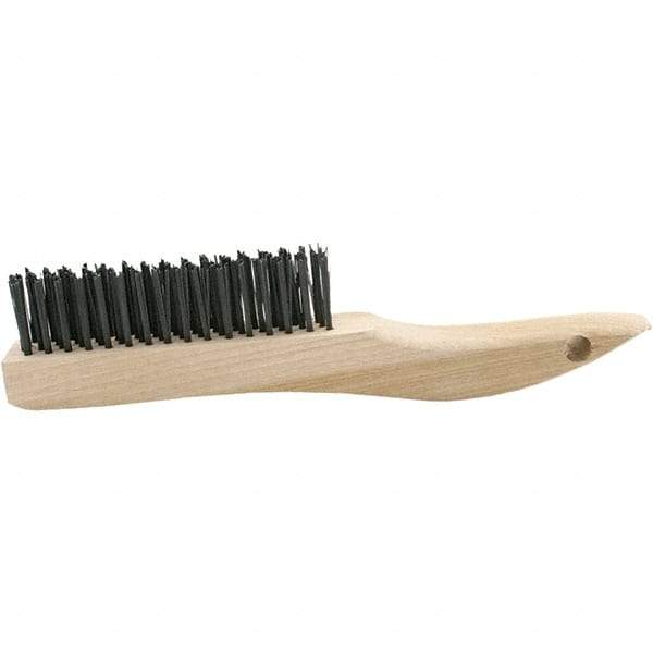 Brush Research Mfg. - 4 Rows x 16 Columns Bronze Scratch Brush - 5-3/4" Brush Length, 10-1/4" OAL, 1-1/8 Trim Length, Wood Curved Back Handle - First Tool & Supply