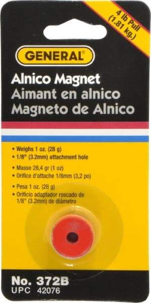 General - 3/4" Diam, 1/8" Hole Diam, 4 Lb Max Pull Force Alnico Button Magnet - 1/2" High - First Tool & Supply