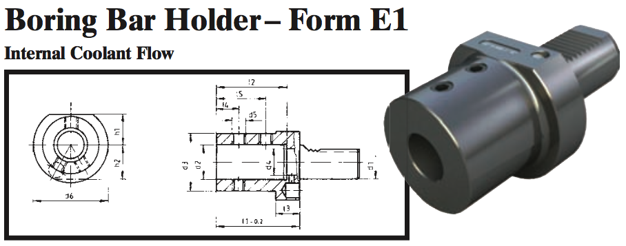 VDI Boring Bar Holder - Form E1 (Internal Coolant Flow) - Part #: CNC86 51.6040 - First Tool & Supply