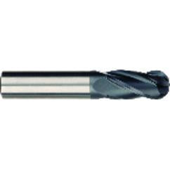 3/8 x 3/8 x 1/2 x 2-1/2 OAL 4 Flute Ball Nose Carbide End Mill - Round Shank-AlCrN Coated - First Tool & Supply