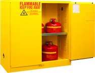 30 Gallon - All Welded - FM Approved - Flammable Safety Cabinet - Manual Doors - 1 Shelf - Safety Yellow - First Tool & Supply