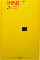 45 Gallon - All Welded - FM Approved - Flammable Safety Cabinet - Manual Doors - 2 Shelves - Safety Yellow - First Tool & Supply