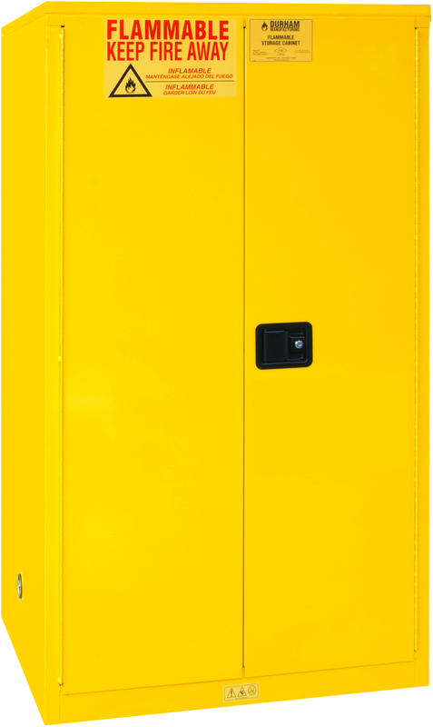 60 Gallon - All Welded -FM Approved - Flammable Safety Cabinet - Manual Doors - 2 Shelves - Safety Yellow - First Tool & Supply