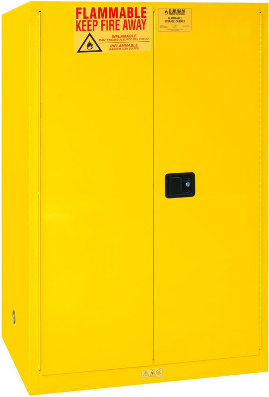 90 Gallon - All Welded - FM Approved - Flammable Safety Cabinet - Manual Doors - 2 Shelves - Safety Yellow - First Tool & Supply