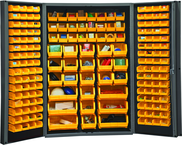 48"W - 14 Gauge - Lockable Cabinet - With 176 Yellow Hook-on Bins - Deep Door Style - Black - First Tool & Supply