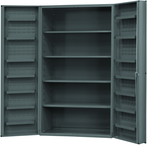 48"W - 14 Gauge - Lockable Shelf Cabinet - 4 Adjustable Shelves - 14 Door Shelves - Deep Door Style - Gray - First Tool & Supply