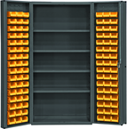 36"W - 14 Gauge - Lockable Cabinet - With 96 Yellow Hook-on Bins - 4 Adjustable Shelves - Deep Door Style - Gray - First Tool & Supply