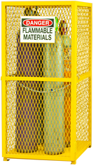 30" W - All welded - Angle Iron Frame with Mesh Side - Vertical Gas Cylinder Cabinet - Magnet Door - Safety Yellow - First Tool & Supply
