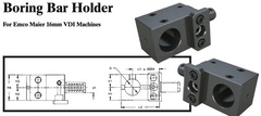 Boring Bar Holder - Left-Hand (Bottom) (For Emco Maier 16mm VDI Machines) - Part #: CNC86 E58.1625L - First Tool & Supply