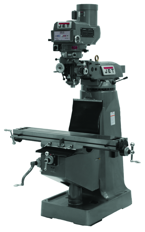 JTM-1050 Mill With ACU-RITE 200S DRO With X-Axis Powerfeed, Power Draw Bar and 8" Riser Block - First Tool & Supply