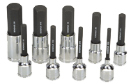9 Piece - 4; 5; 6; 7; 8; 10; 12; 14; 17mm - 2" OAL - Pro Hold® Metric Socket Bit Set - First Tool & Supply