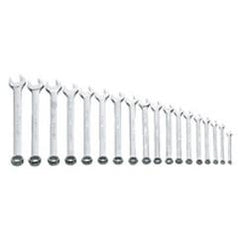 Snap-On/Williams Metric Combination Wrench Set -- 18 Pieces; 12PT Satin Chrome; Includes Sizes: 7; 8; 9; 10; 11; 12; 13; 14; 15; 16; 17; 18; 19; 20; 21; 22; 23; 24mm - First Tool & Supply