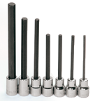 7 Piece - #9320551 - 1/8; 5/32; 3/16; 7/32; 1/4; 5/16; 3/8" - 3/8" Drive - Socket Drive Extra Long Hex Bit Set - First Tool & Supply