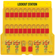Padllock Wall Station - 22 x 22 x 1-3/4''-With (20) 3Red Steel Padlocks - First Tool & Supply