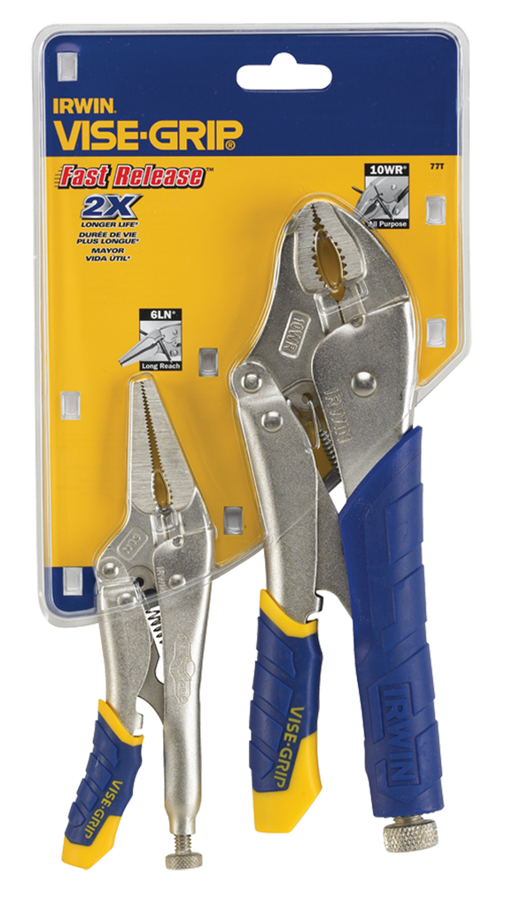 Fast Release Curved Jaw Locking Pliers Set -- 2 Pieces -- Includes: 10" Curved Jaw & 6" Long Nose - First Tool & Supply