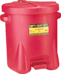 #937FL -- 14 Gallon Poly Oily Waste Can -- Self closing lid with foot lever -- Red HDPE - First Tool & Supply