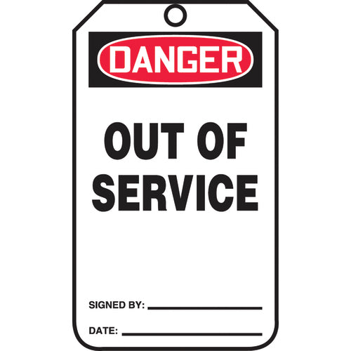 Safety Tag, Danger Out Of Service, 25/Pk, Cardstock - First Tool & Supply