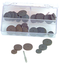 #707 Resin Bonded Rubber Kit - Small Wheel & Mandrel - Various Shapes - Equal Assortment Grit - First Tool & Supply