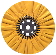 16 x 1-1/4'' (7 x 8'' Flange) - Cotton Treated - Stiff Yellow Sheeting for Non-Ferrous Metals Ventilated Bias Buffing Wheel - First Tool & Supply