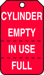 Cylinder Tag, Cylinder Empty, In Use, Full (Perforated), 25/Pk, Plastic - First Tool & Supply