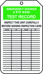 Inspection Record Tag, Emergency Shower & Eye Wash Test Record, 25/Pk, Plastic - First Tool & Supply