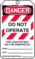 Lockout Tag, Danger Do Not Operate, 25/Pk, Plastic - First Tool & Supply