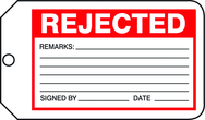 Production Control Tag, Rejected, 25/Pk, Plastic - First Tool & Supply