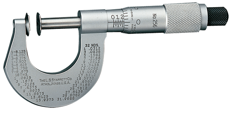 #256MRL-25 -  0 - 25mm Measuring Range - .01mm Graduation - Ratchet Thimble - High Speed Steel Face - Disc Micrometer - First Tool & Supply