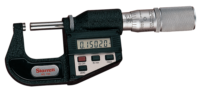 #733XFL-1 -  0 - 1" / 0 - 25mm Measuring Range - .00005/.001mm Resolution - Friction Thimble - Carbide Face - Electronic Outside Micrometer with Letter of Certification - First Tool & Supply