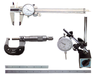 Kit Contains: 6" Dial Caliper; 0-1" Outside Micrometer; Mag Base With Fine Adjustment; 1" Travel Indicator; 6" 4R Scale And 12" 4R Scale - 6 Piece Machinist Set Up & Inspection Kit - First Tool & Supply