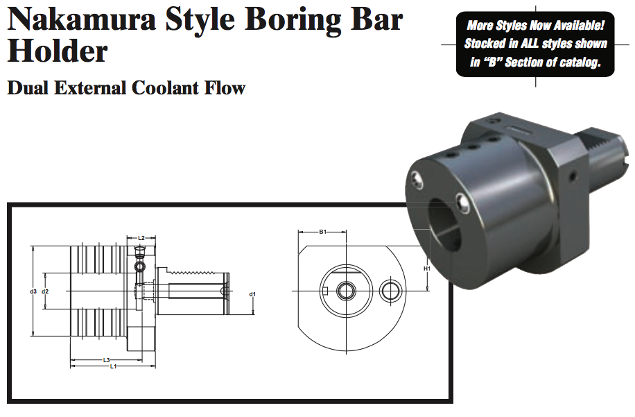 Nakamura Style Boring Bar Holder (Dual External Coolant Flow) - Part #: NK52.5025 - First Tool & Supply