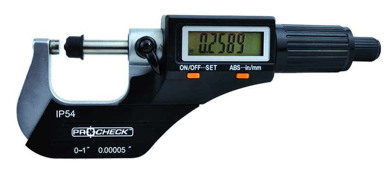 IP54 Electronic Micrometer - 0-1"/25.4mm Range - .00005"/.001mm Resolution - Output S4 Connector - First Tool & Supply