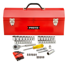 Proto® 1/4" & 3/8" Drive 65 Piece Socket Set with Hex Keys- 6 & 12 Point w/Box J9971R - First Tool & Supply