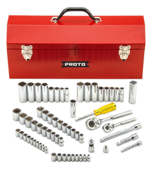 Proto® 1/4" & 3/8" Drive 65 Piece Socket Set- 6 & 12 Point w/Box J9971R - First Tool & Supply