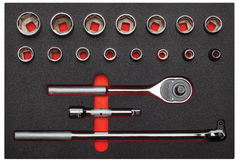 Proto® Foamed 1/2" Drive 18 Piece Socket Sets w/ Classic Pear Head Ratchet - Full Polish - 6 Point - First Tool & Supply