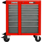 Proto® 550S 34" Roller Cabinet with Removable Lock Bar- 8 Drawer- Safety Red & Gray - First Tool & Supply