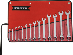 Proto® 14 Piece Full Polish Combination Non-Reversible Ratcheting Wrench Set - 12 Point - First Tool & Supply