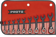 Proto® 9 Piece Black Chrome Combination Stubby Reversible Ratcheting Wrench Set - Spline - First Tool & Supply