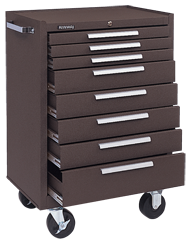 8-Drawer Roller Cabinet w/ball bearing Dwr slides - 39'' x 18'' x 27'' Brown - First Tool & Supply