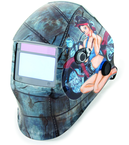 #41295 - Solar Powered Auto Darkening Welding Helment; Motorcycle Pin Up Girl Graphics - First Tool & Supply