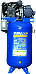 80 Gallon Vertical Tank Two Stage; Belt Drive; 5HP 230V 1PH; 18.4CFM@175PSI; 530lbs. - First Tool & Supply