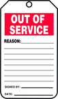 Status Record Tag, Out Of Service, 25/Pk, Plastic - First Tool & Supply