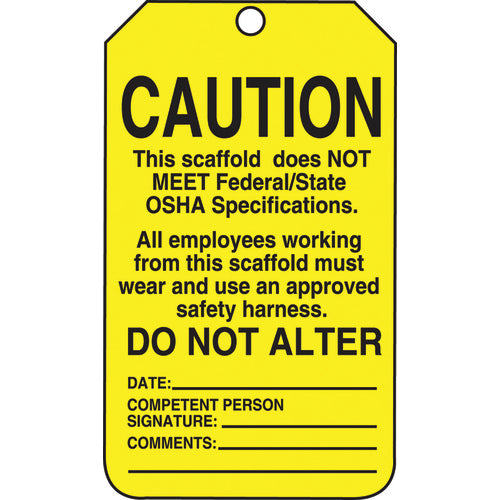 Scaffold Tag, Caution This Scaffold Does Not Meet Federal/Stat, 25/Pk, Cardstock - First Tool & Supply