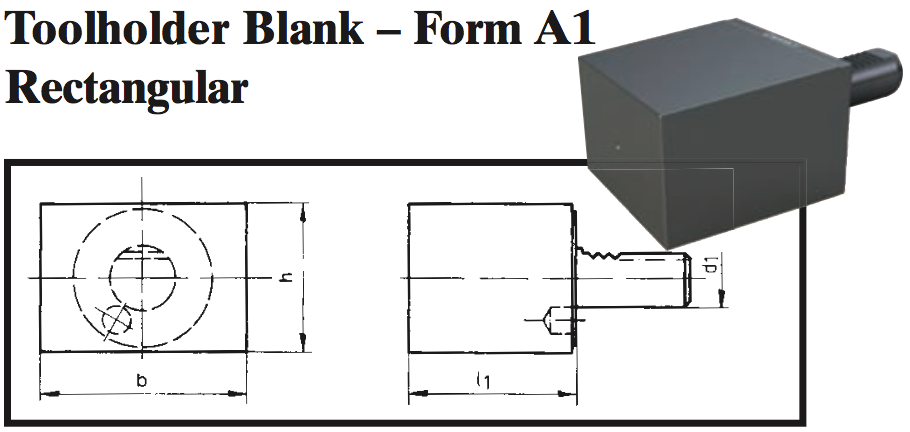 VDI Toolholder Blank - Form A1 Rectangular - Part #: CNC86 B80.200.220.160 - First Tool & Supply