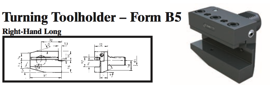 VDI Turning Toolholder - Form B5 (Right-Hand Long) - Part #: CNC86 25.1612 - First Tool & Supply