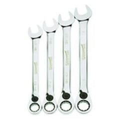 4 Piece - 12 Pt Ratcheting Combination Wrench Set - High Polish Chrome Finish SAE - 13/16" - 1" - First Tool & Supply
