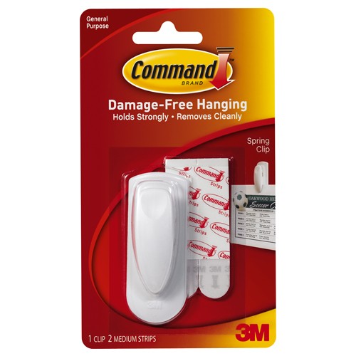 Command Spring Clip with adhesive 17005 1 Clip & 2 Strips/pack - Exact Industrial Supply